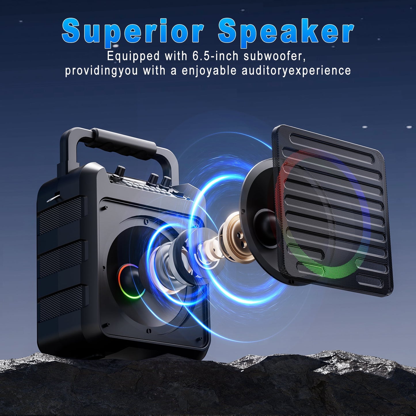 VEATOOL Karaoke Machine, Portable Bluetooth Speaker with 2 Wireless Microphones, PA System for Adults Kids with LED Lights, Supports REC/AUX/USB/TF for Home Party