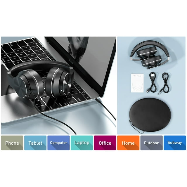 Wireless Over Ear Bluetooth Headphones, Active Noise Cancelling, HiFi Stereo Sound for Travel Work Laptop PC Cellphone