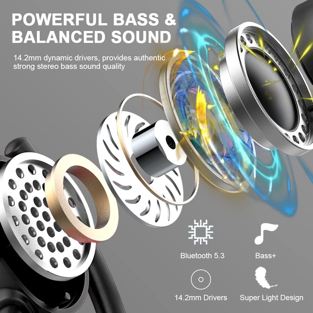 Wireless Earbuds Bluetooth Headphones 48hrs Play Back Sport Earphones with LED Display Over-Ear Buds with Earhooks Built-in Mic Headset for Workout