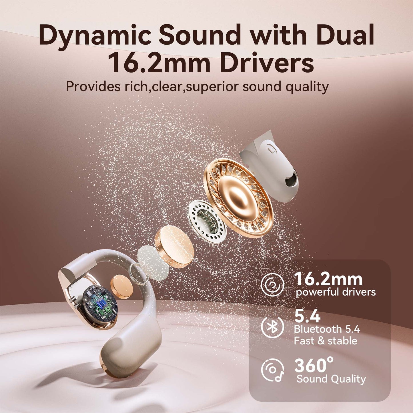 Veatool Wireless Earbuds,Open Ear Headset with Microphone Touch Control,Bluetooth 5.4,High-Fidelity Stereo Earphones for Sports and Work