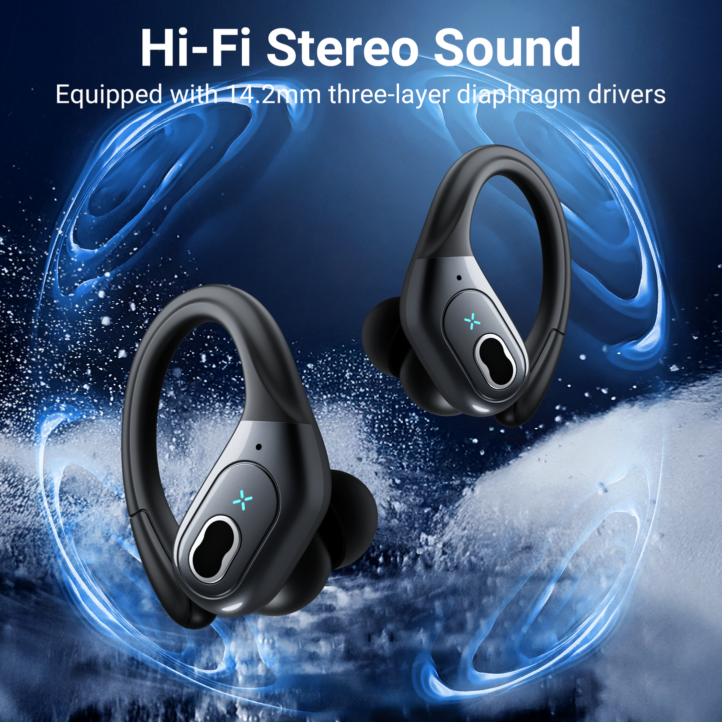 VEAT00L Headphones Wireless Earbuds Sport, Bluetooth 5.3 Over Ear Buds Stereo Deep Bass Headset with Earhooks, 80H Dual LED Display Wireless Earphones with ENC Noise Canceling Mic,for Running/Workout