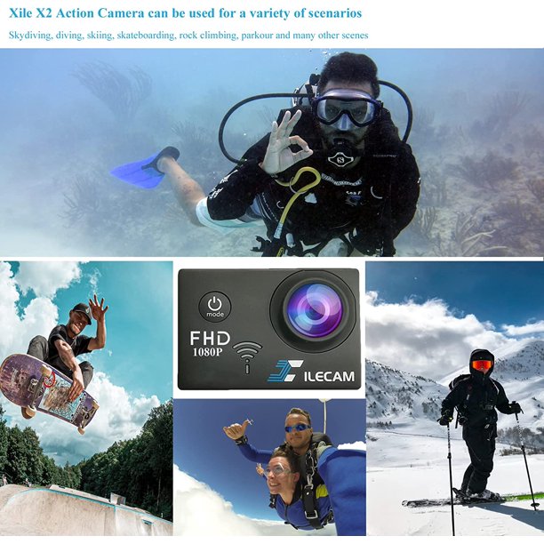 Action Camera 1080P 30fps WiFi Action Camera HD 2.0 Inch Action Camera 40m/131ft Underwater Waterproof Snorkel Surf Camera with 2 Batteries and Multi-Function Accessory (1080P)