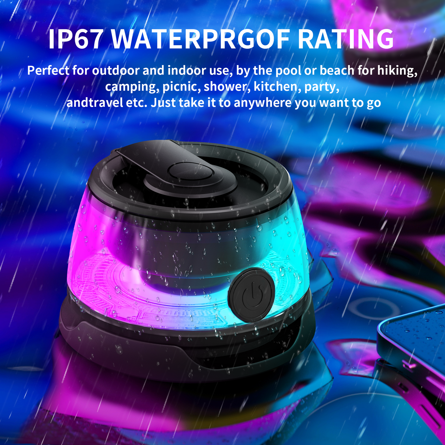 Bluetooth Speakers,Portable Wireless Speaker with 5W Stereo Sound, LED Colorful Lights,Magnetic base,Portable Speaker for Home Game Party Beach Camping
