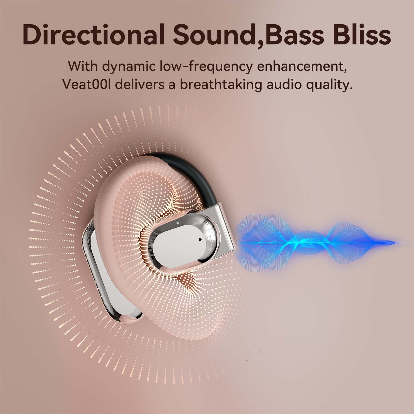VEATOOL Wireless Earbuds Open Ear Headphone Sport, Bluetooth 5.4 Earbud, 50Hrs Earphone with Earhook, Noise Cancelling Mic,Light Weight Comfortable Fit,Suitable for Running,Workouts
