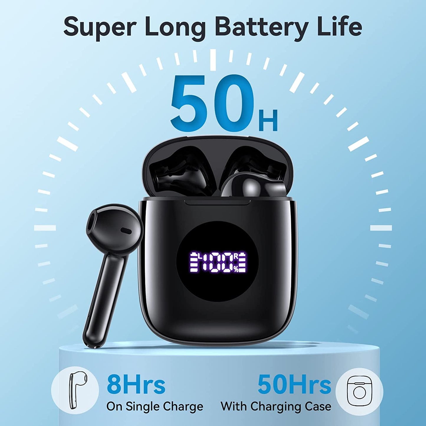 Bluetooth Headphones V5.3 Wireless Earbuds 50Hrs Battery Life with Wireless Charging Case & LED Power Display Deep Bass IPX7 Waterproof Earphones Microphone Stereo Headset for TV Smart Phone Laptop
