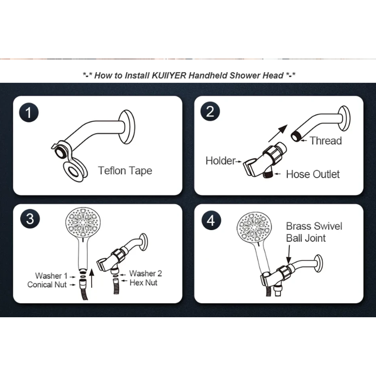 Handheld Shower Head, KDMLR 10-Mode 5.1”High Pressure Shower Head with Handheld (5 Ft Steel Long Hose/ Detachable Brass Holder/ Anti-Clog Nozzle) Built-in 2-Mode Power Wash Spray (2.5 GPM, Chrome)
