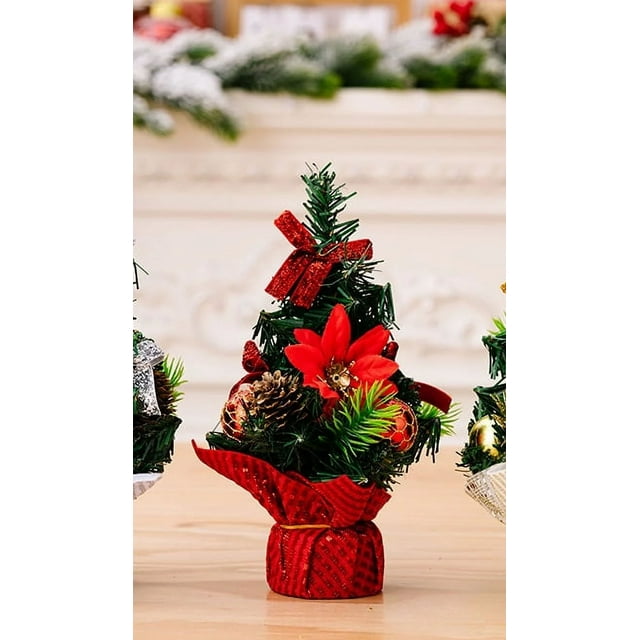 9.8in Mini Artificial Christmas Tree, Christmas Decoration for Table and Desk Tops Small Christmas Pine Tree, Perfect Tabletop Xmas Decoration for Your Home and Office