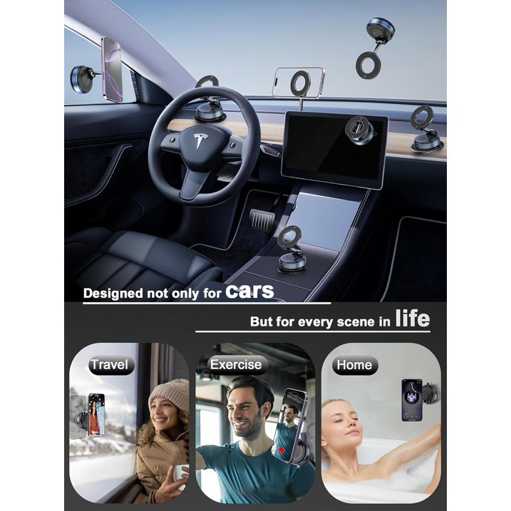 Upgraded 360° Vacuum Magnetic Phone Holder, Magnetic Car Phone Mount, Hands-Free Suction Cup Phone Holder for Car/Gym/Mirror/Shower, Car Mount Compatible with iPhone 16 Pro Max/Android