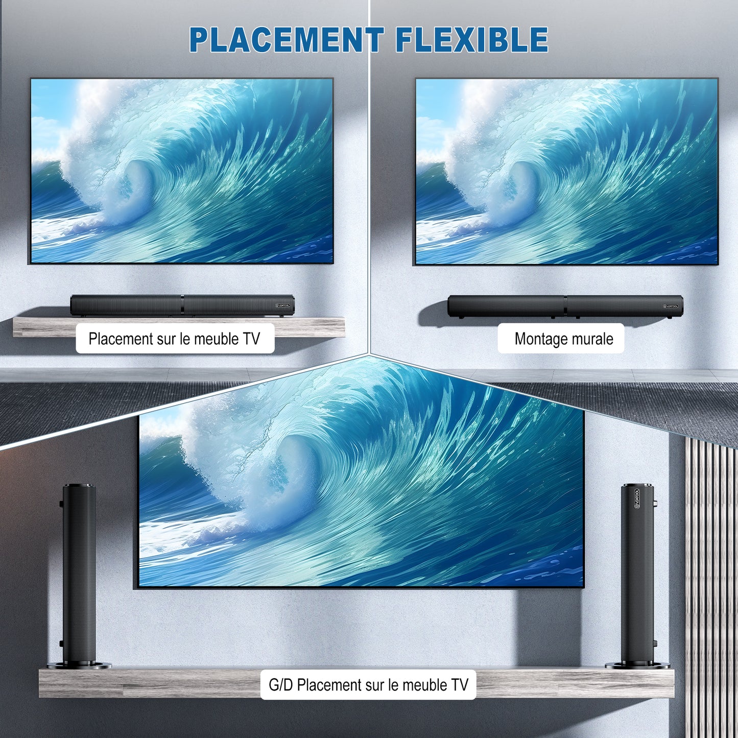 VEAT00L 2.2ch Sound Bar, 100W Bluetooth 5.0 Sound Bars for Smart TV, 3D Surround Sound System with Powerful Bass,Home Theater Speakers with USB/Optical/AUX, TV Speakers Soundbars with Split Design