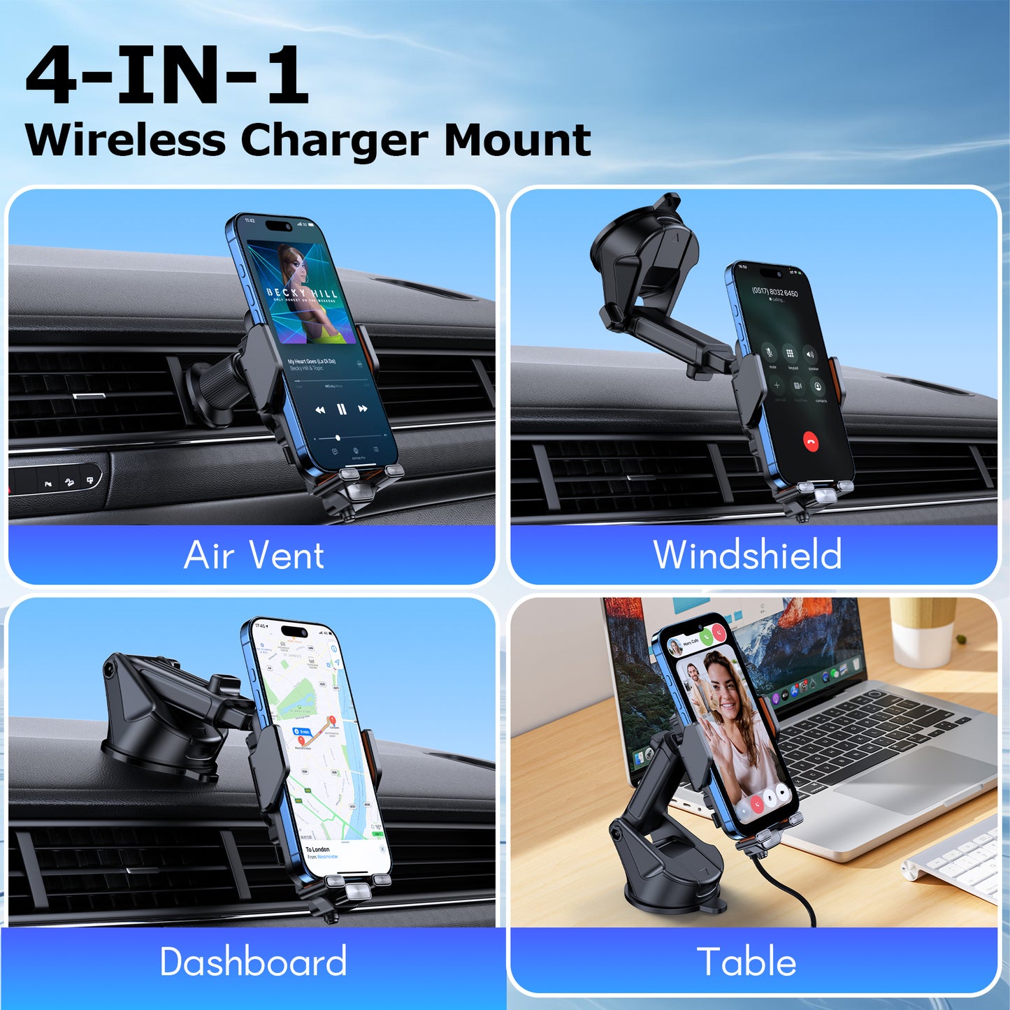 VEAT00L C16s Wireless Car Charger,15W Fast Charging Auto Clamping Car Charger for Dash Windshield Air Vent Compatible,Hands-Free Phone Holder Car Mount for iPhone 16 15 14, Samsung Galaxy,Google, etc