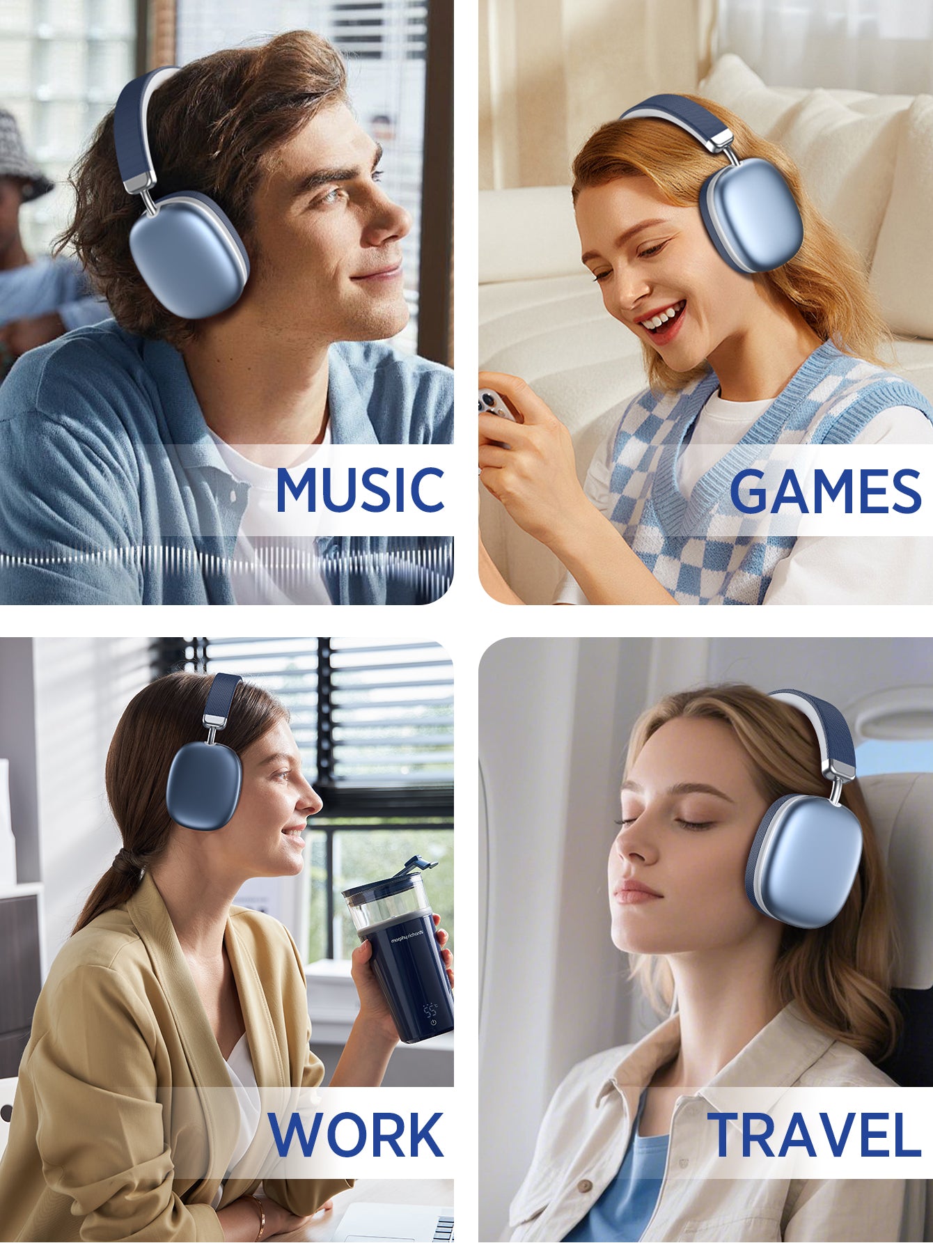 SY-BT1632 High-Fidelity Over-Ear Bluetooth Headphones | Powerful 40mm Bass | Bluetooth 5.3 Dual-Mode Connectivity | 40-Hour Battery Life | Comfortable Fit(Blue)