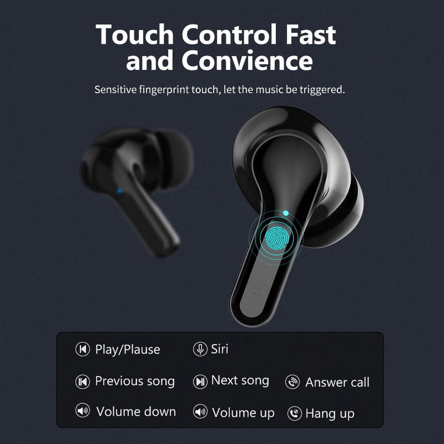 Wireless Earbuds, Bluetooth Headset with Microphone Touch Control , Bluetooth Headphones with Wireless Charging Case & LED Power Display, High-Fidelity Stereo Earphones for Sports and Work