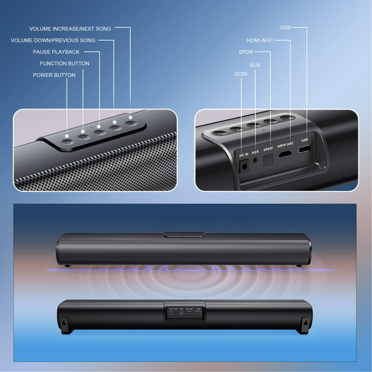 VEAT00L S20L Sound Bars for TV, 3D Surround Sound System TV Sound Bar, 2.1 ch Home Theater Audio with Built-in Subwoofer,50W TV Speakers | HDMI ARC, Bluetooth, Optical, RCA, USB & AUX Wall Mountable