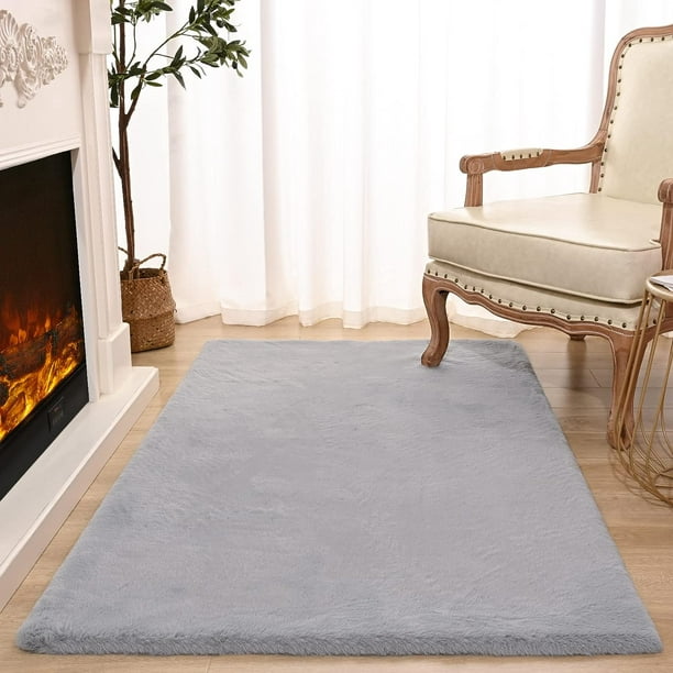 KDMLR Soft Rugs 3x5ft Grey Rug for Bedroom Machine Washable Faux Rabbit Fur Area Rug Shaggy Throw Rugs Fluffy Carpet for Dorm,Living Room,Chair,Couch,and Home Decor