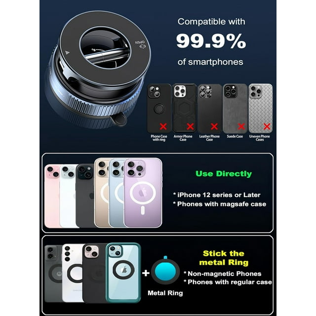 Upgraded 360° Vacuum Magnetic Phone Holder, Magnetic Car Phone Mount, Hands-Free Suction Cup Phone Holder for Car/Gym/Mirror/Shower, Car Mount Compatible with iPhone 16 Pro Max/Android