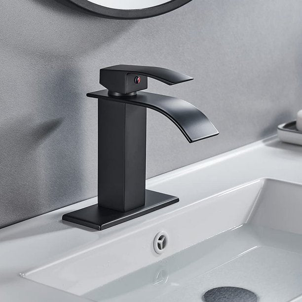 KDMLR Black Single Handle Deck Mounted Brass Waterfall Bathroom Faucet,Hot and Cold Water Mixer Tap Easy to install, suitable for bathroom, kitchen, and dressing table