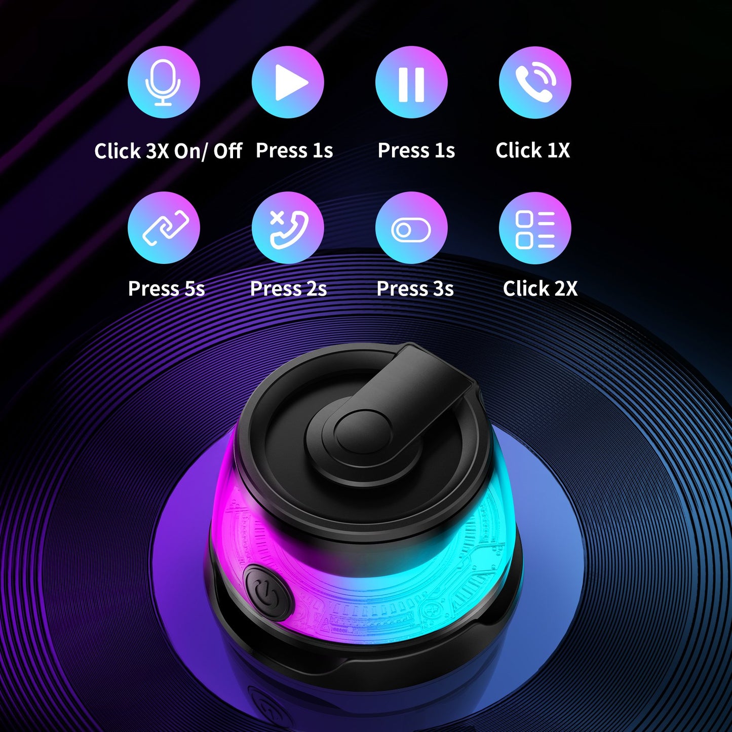 Bluetooth Speakers,Portable Wireless Speaker with 5W Stereo Sound, LED Colorful Lights,Magnetic base,Portable Speaker for Home Game Party Beach Camping