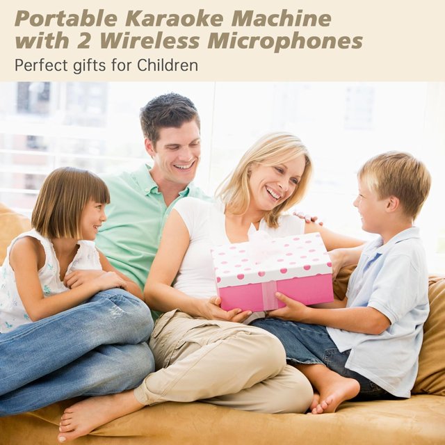 XANLUOER Mini Karaoke Machine for Kids,Portable Bluetooth Speaker with 2 Wireless Microphones,Ideal Musical Present for Children,Great Birthday Present for 4, 5, 6, 7, 8+ Years Old Girls&Boys(Beige)