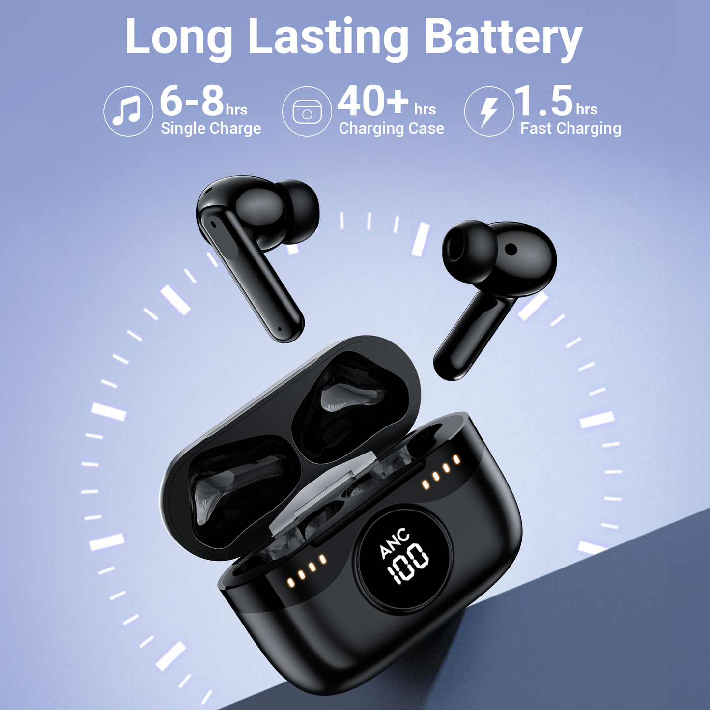 VEAT00L P94 Pro Wireless Bluetooth Headset Sensory Noise Cancellation ANC+ENC Bluetooth 5.4 with LED Digital Display 46H Playback IPX7 Water Resistant
