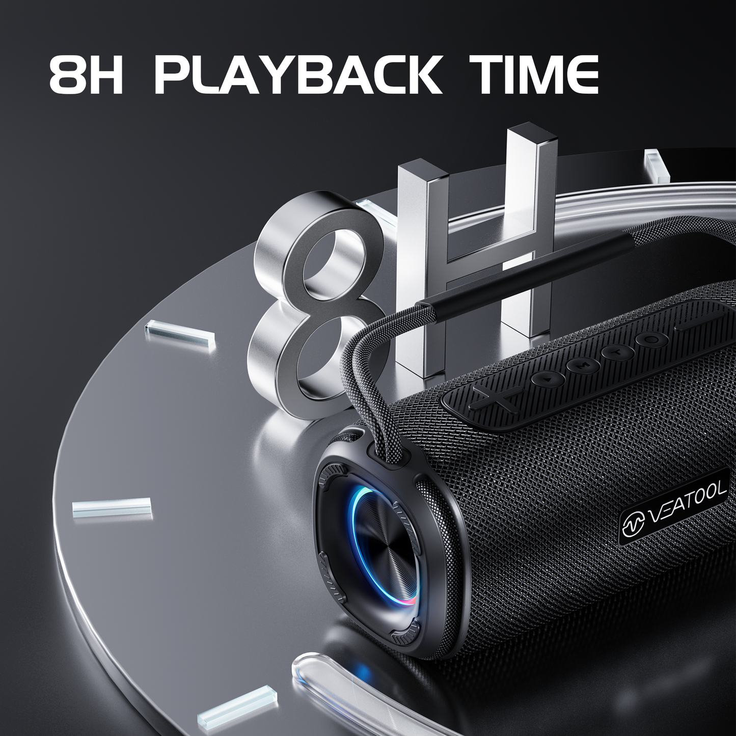Bluetooth Speaker, 8H Playtime Portable Home Wireless Bluetooth 5.3 Speaker with Stereo Bass, IPX7 Waterproof Portable Bluetooth Speake with Colorful Flashing Lights