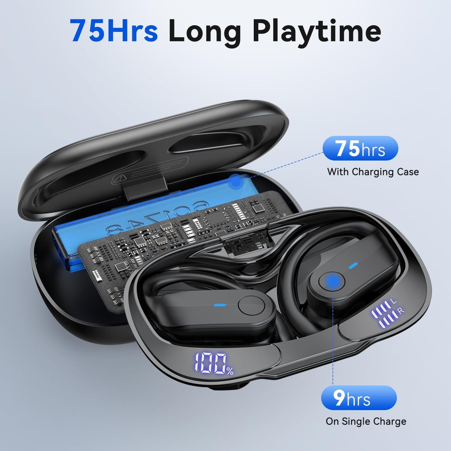 VEATOOL T8 Wireless Earbuds Bluetooth Headphones Sport, 2025 Bluetooth Earbuds Stereo Ear Buds, Noise Cancelling Mic, IPX7 Waterproof Headset for Workout/Running Black