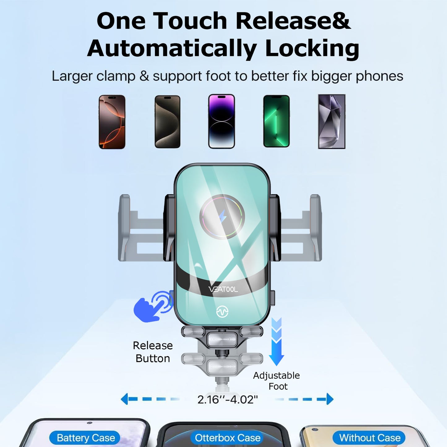 VEAT00L C16s Wireless Car Charger,15W Fast Charging Auto Clamping Car Charger for Dash Windshield Air Vent Compatible,Hands-Free Phone Holder Car Mount for iPhone 16 15 14, Samsung Galaxy,Google, etc