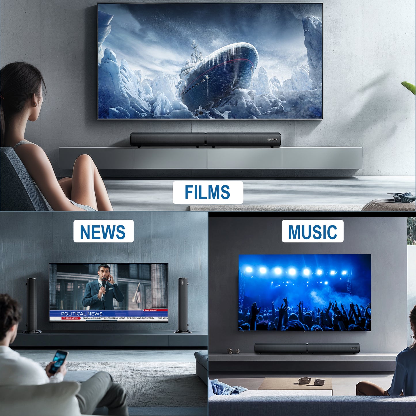 VEAT00L 5.1ch Sound Bars with Wireless Subwoofer,Bluetooth 5.3 3D Surround Speakers for TV,2 Rear Surround Sound Speakers,Optical/HDMI/AUX/COAX/ARC/USB Connection (Adapters Sold Separately)