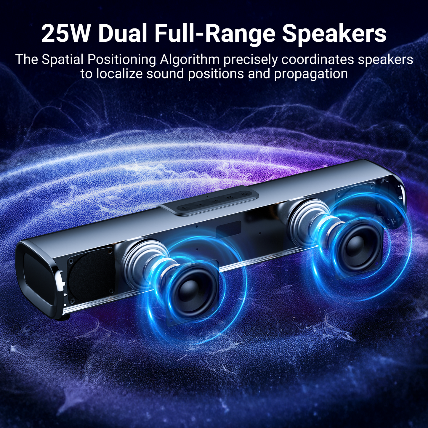 VEATOOL Soundbar for Smart TV, 50Watts-16 Inches Small Bluetooth Sound Bar with Built-in Subwoofer,3D Surround Sound System TV Sound Bar, OPT/HDMI/AUX/USB Connection, 3EQS, Wall Mountable