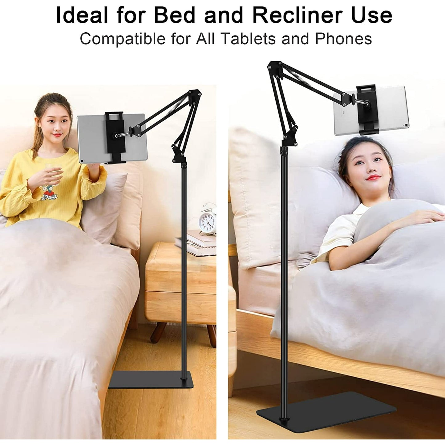 Tablet Floor Stand, Adjustable Universal 360-degree Rotatable Metal Tablet Holder, Phone Stand for iPad/iPhoneX/iPad Pro or Other 4.7~12.9 Inch-Screen Devices (Black)