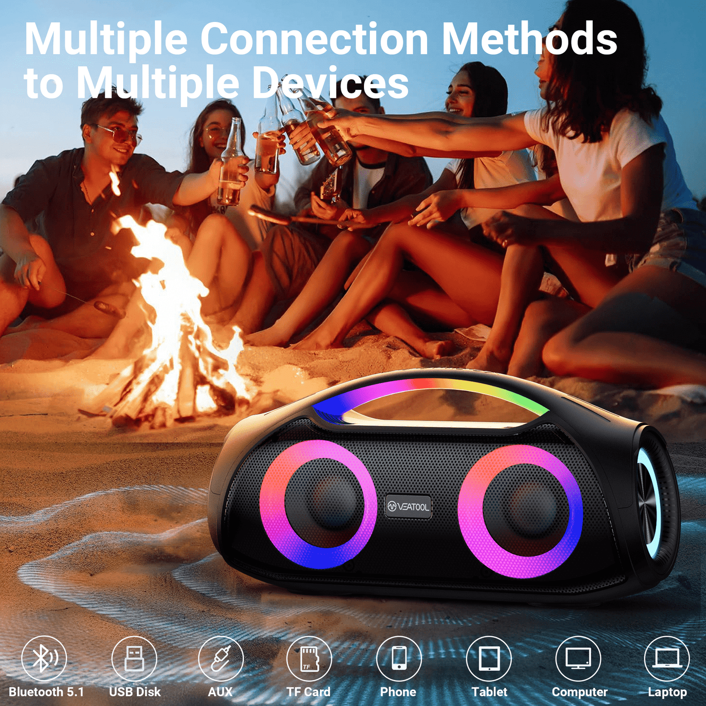 VEAT00L X2 Karaoke Machine with Two Wireless Microphones 40W Portable Karaoke System for Adult/Kid,PA System with Music Sync LED Lights 5000mAh Battery for Party Gifts Instrument Play