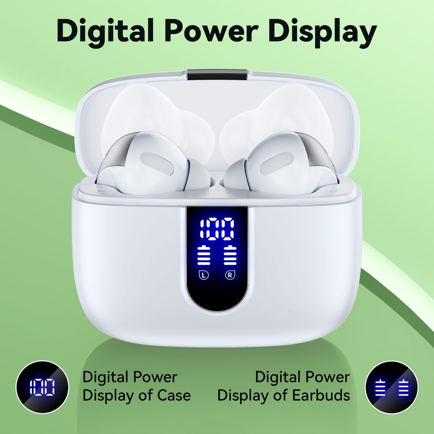 VEAT00L Bluetooth Headphone True Wireless Earbuds 65H Playback Power Display Earphones with Wireless Charging Case IPX7 Waterproof in-Ear Earbuds with Mic for TV Phone Computer Laptop Sports