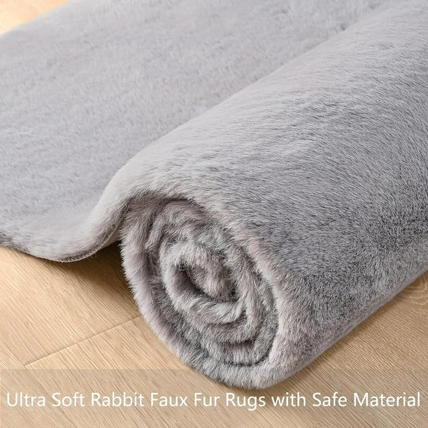 KDMLR Soft Rugs 3x5ft Grey Rug for Bedroom Machine Washable Faux Rabbit Fur Area Rug Shaggy Throw Rugs Fluffy Carpet for Dorm,Living Room,Chair,Couch,and Home Decor
