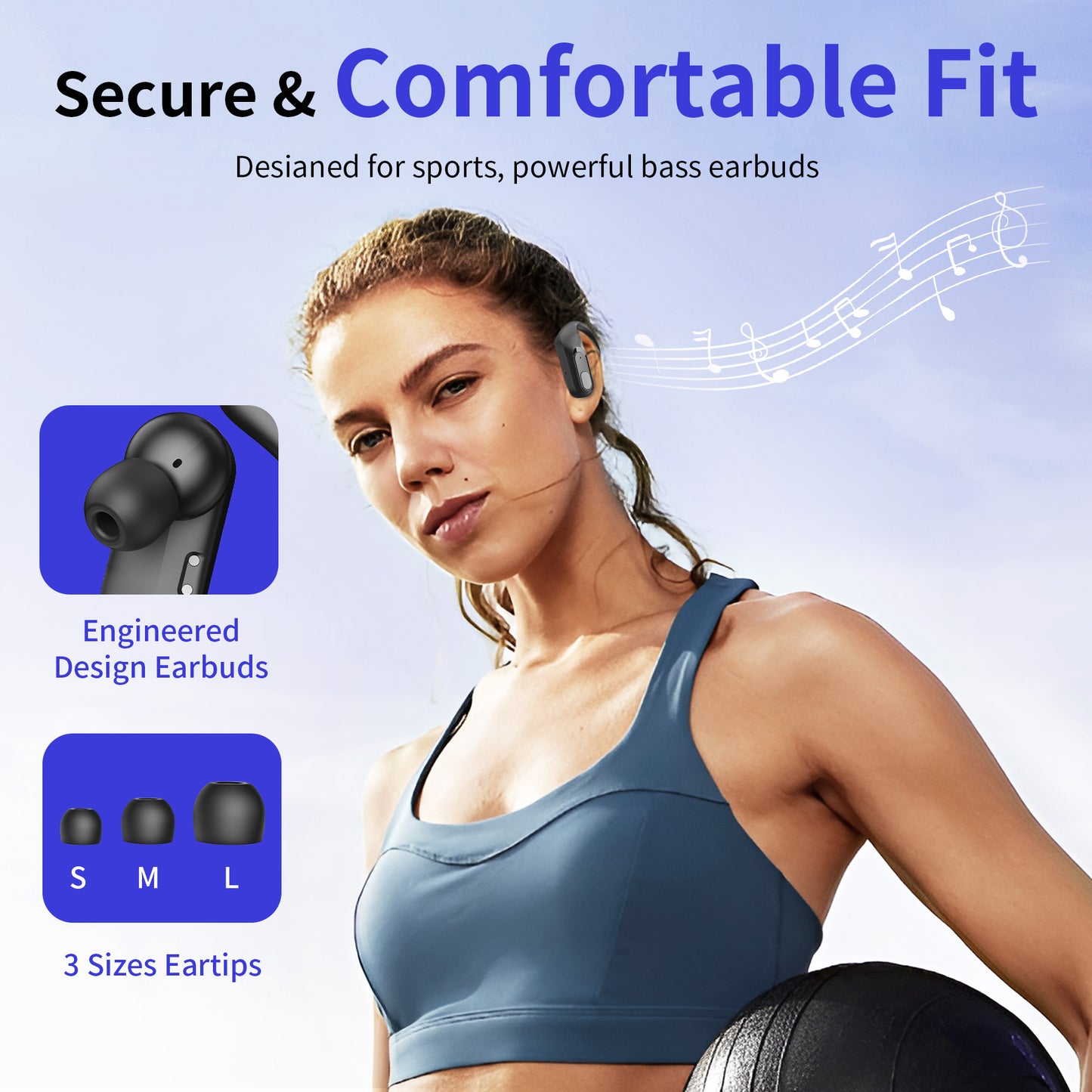 Bluetooth Headphones Wireless Earbuds 96Hrs Playback Sport Ear Buds with Earhook LED Display Charging Case IPX7 Waterproof Earbud Deep Bass Running Earphones for iOS Android Cellphone