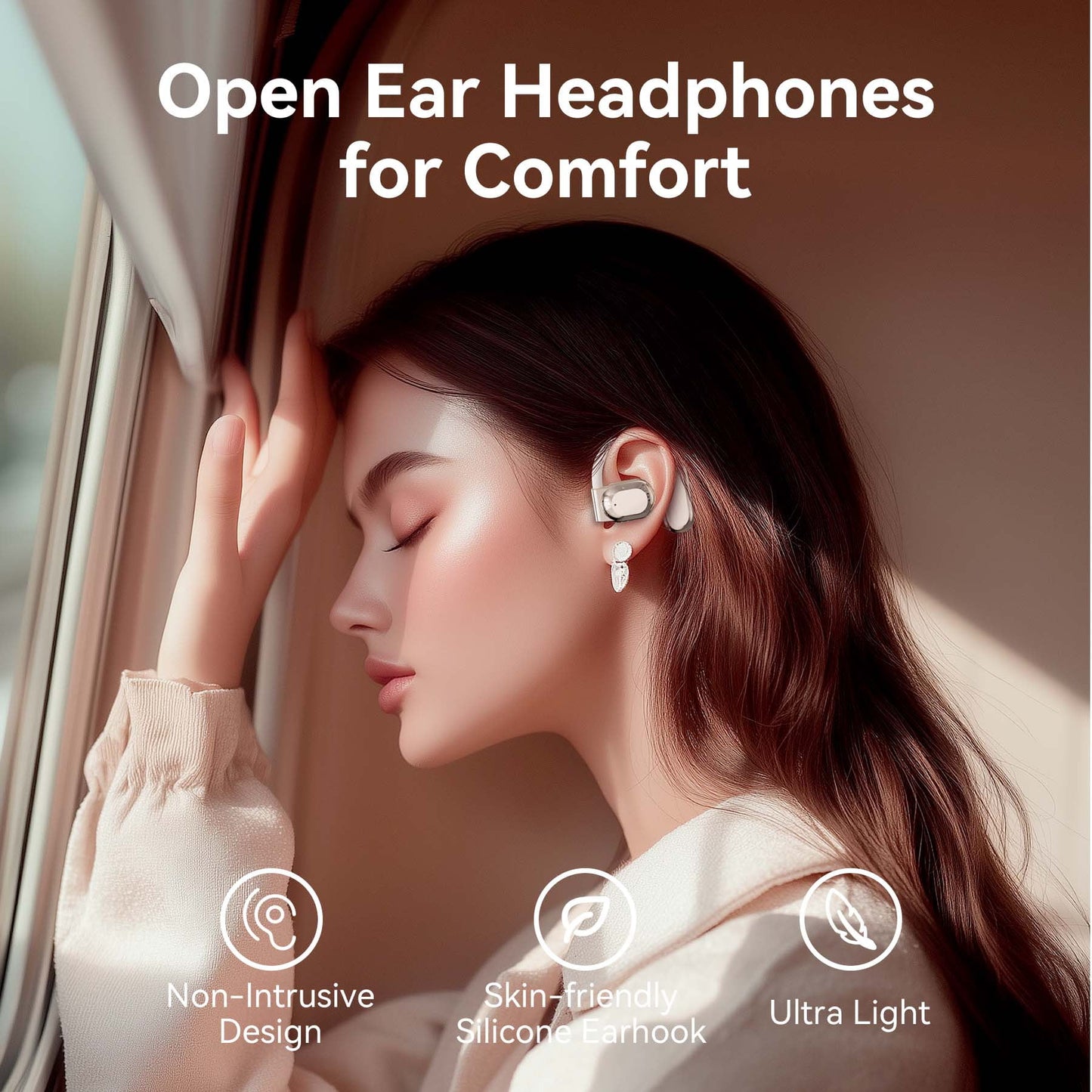Veatool Wireless Earbuds,Open Ear Headset with Microphone Touch Control,Bluetooth 5.4,High-Fidelity Stereo Earphones for Sports and Work