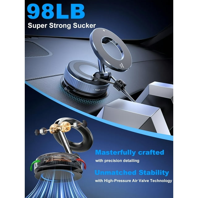 Upgraded 360° Vacuum Magnetic Phone Holder, Magnetic Car Phone Mount, Hands-Free Suction Cup Phone Holder for Car/Gym/Mirror/Shower, Car Mount Compatible with iPhone 16 Pro Max/Android