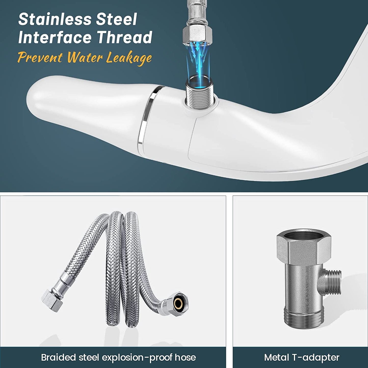KDMLR Toilet Bidet Non-Electric Bidet Toilet Attachment Dual Nozzles for Frontal/Rear Wash, Adjustable Pressure Control, Sliver/White