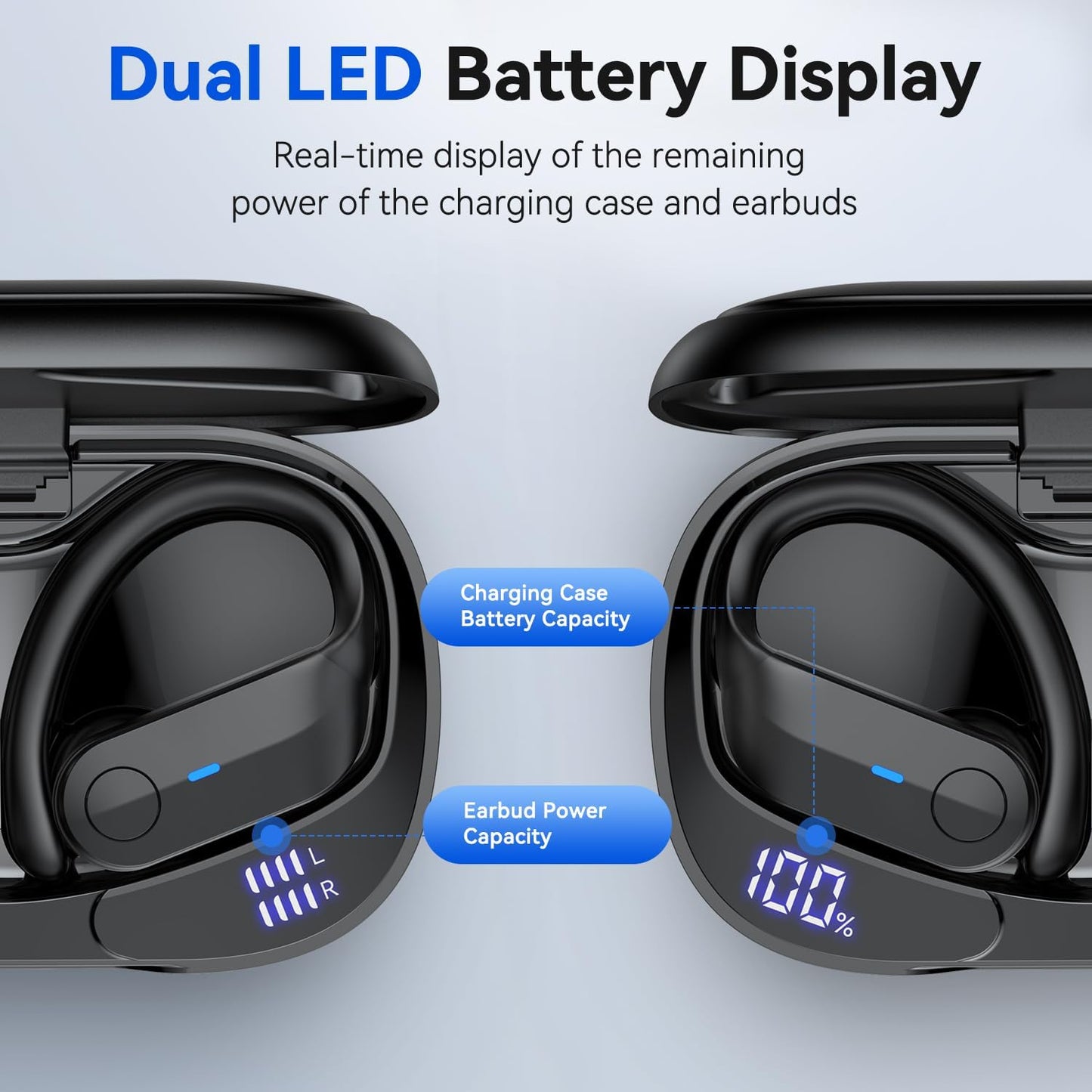 VEATOOL T8 Wireless Earbuds Bluetooth Headphones Sport, 2025 Bluetooth Earbuds Stereo Ear Buds, Noise Cancelling Mic, IPX7 Waterproof Headset for Workout/Running Black