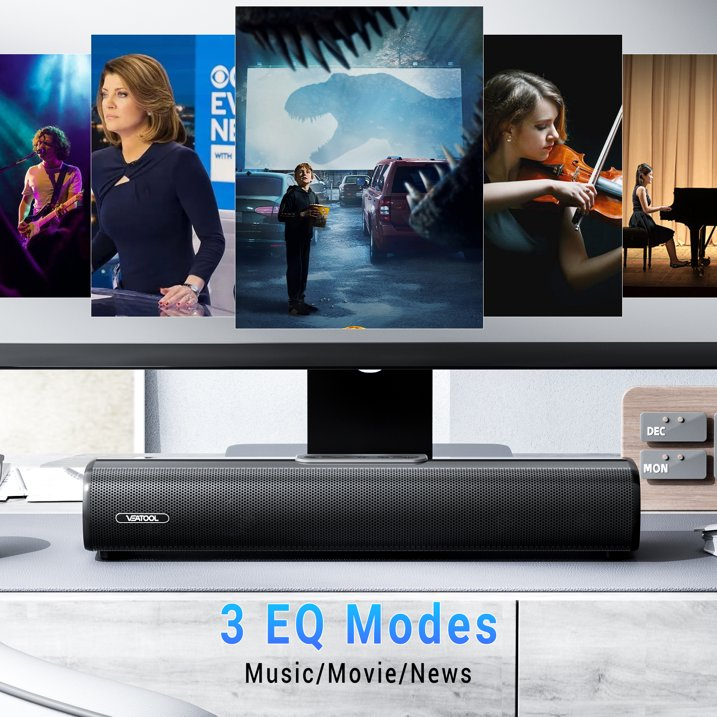 Veatool S10 TV Soundbar, 40Watts-16 Inches Small Bluetooth Sound Bar with Optical, AUX and USB Input