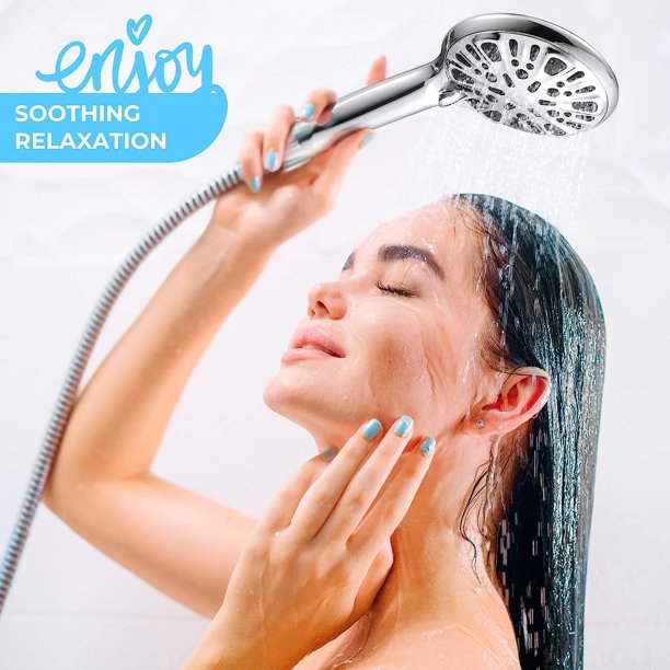 KDMLR 9 Functions Shower Head High Pressure Handheld Shower Head Luxury Modern Polished Chrome Look High Flow Bathroom Showerhead Set with 59" Hose Bracket Teflon Tape