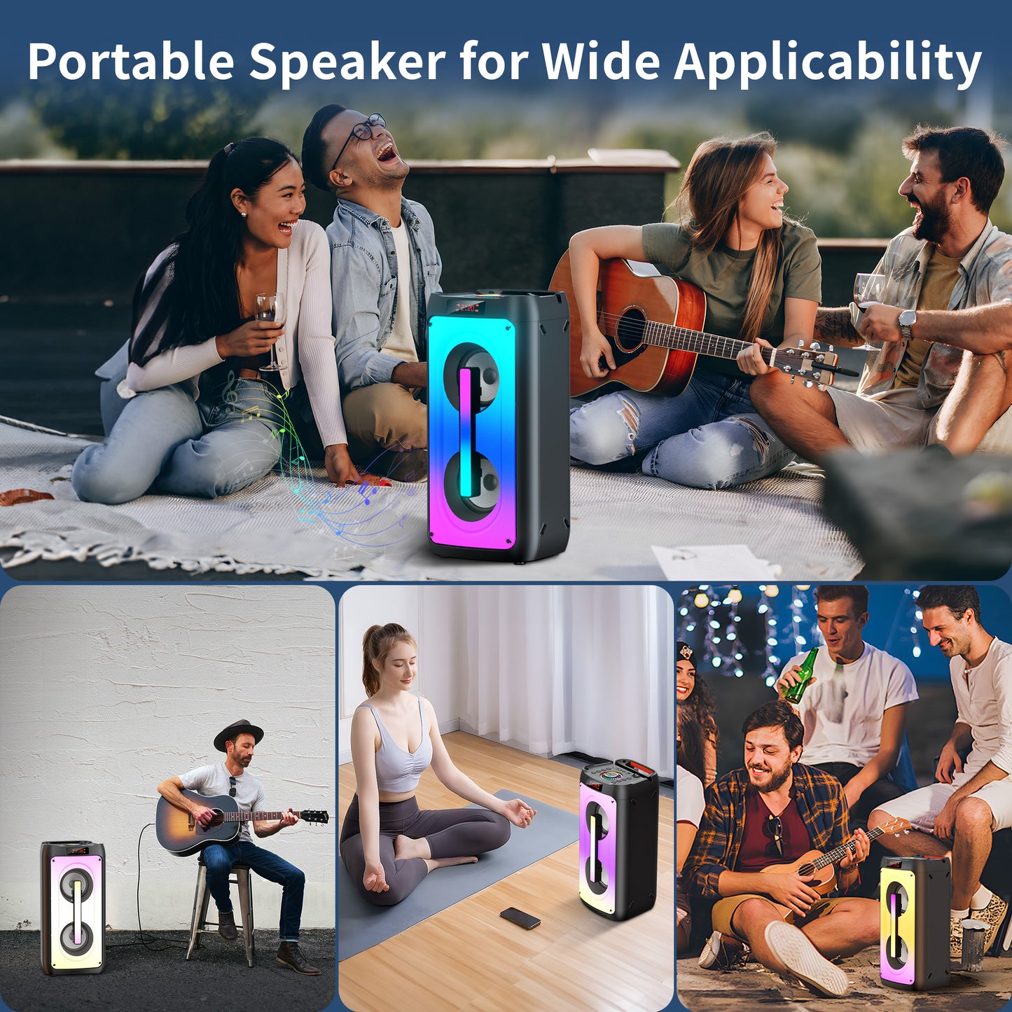 Karaoke Machine with 2 Wireless Karaoke Microphones, Portable Karaoke Speaker with Dual 4-inch woofers, omnidirectional Sound and RGB Colorful Light