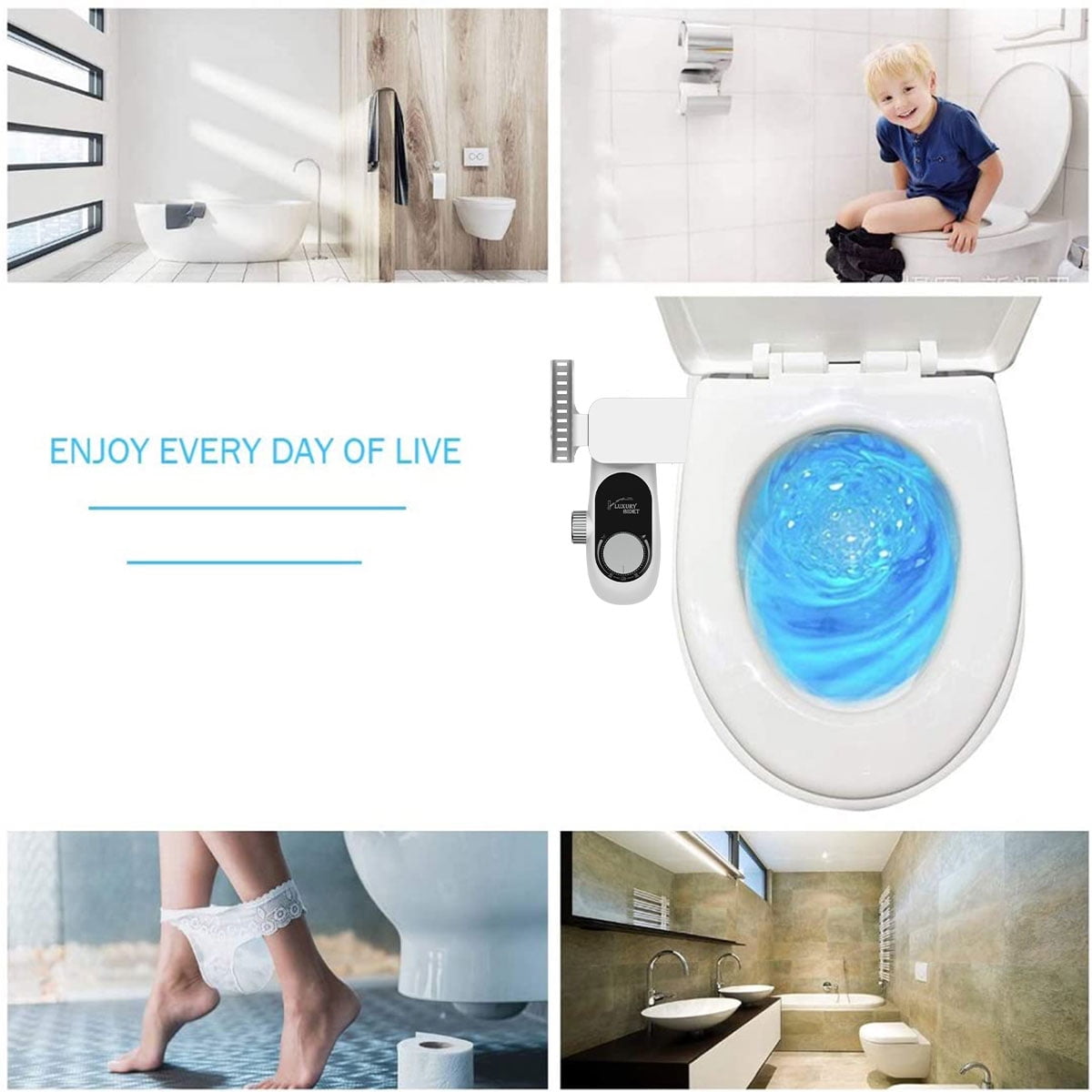 KDMLR Toilet Bidet Non-Electric Bidet Toilet Attachment Dual Nozzles for Frontal/Rear Wash, Adjustable Pressure Control, Sliver/White