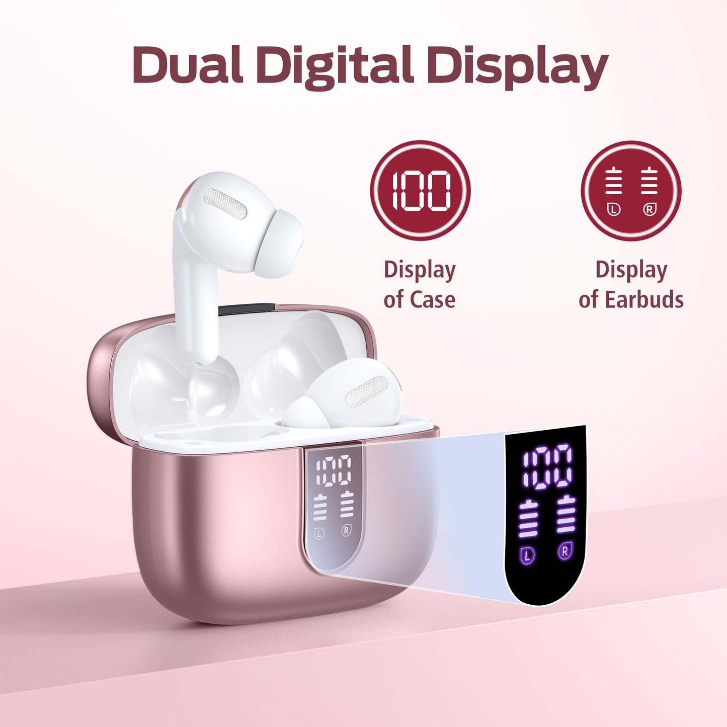 VEATOOL Bluetooth Headphones True Wireless Earbuds 60H Playback LED Power Display Earphones with Wireless Charging Case IPX7 Waterproof in-Ear Earbuds with Mic for TV Smart Phone Computer Laptop