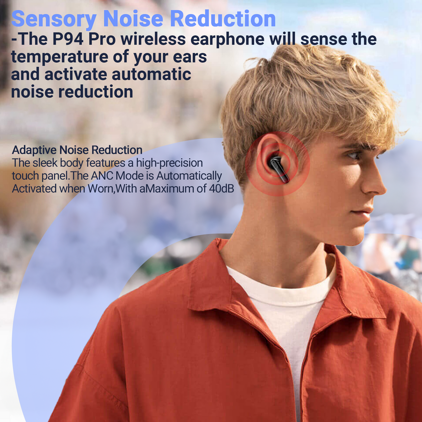 VEAT00L P94 Pro Wireless Bluetooth Headset Sensory Noise Cancellation ANC+ENC Bluetooth 5.4 with LED Digital Display 46H Playback IPX7 Water Resistant