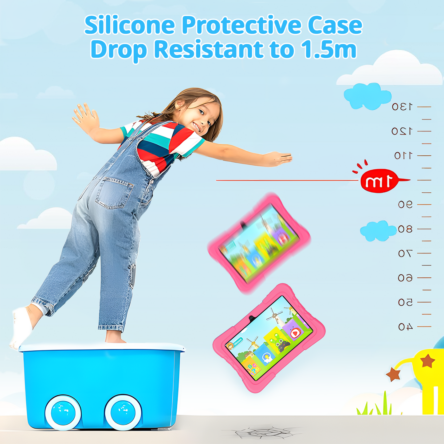 OKE Android 12 Kids Tablet, 7" Tablet for Kids, 32GB (Expandable to 128GB),Quad-Core,Educational Learning, Parental Control,IPS Screen, Dual Camera,Shockproof Case,Toddler Tablet for Kids Age 3+,Pink