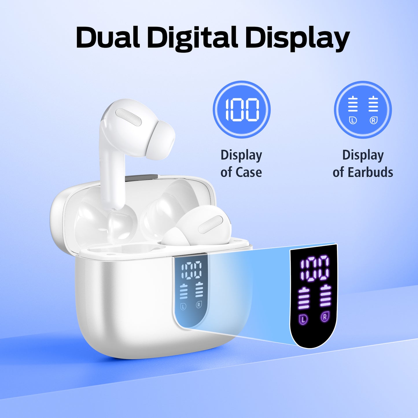 VEAT00L Bluetooth Headphone True Wireless Earbuds 60H Playback LED Power Display Earphones with Wireless Charging Case IPX5 Waterproof in-Ear Earbuds with Mic for TV Smart Phone Computer Laptop Sports