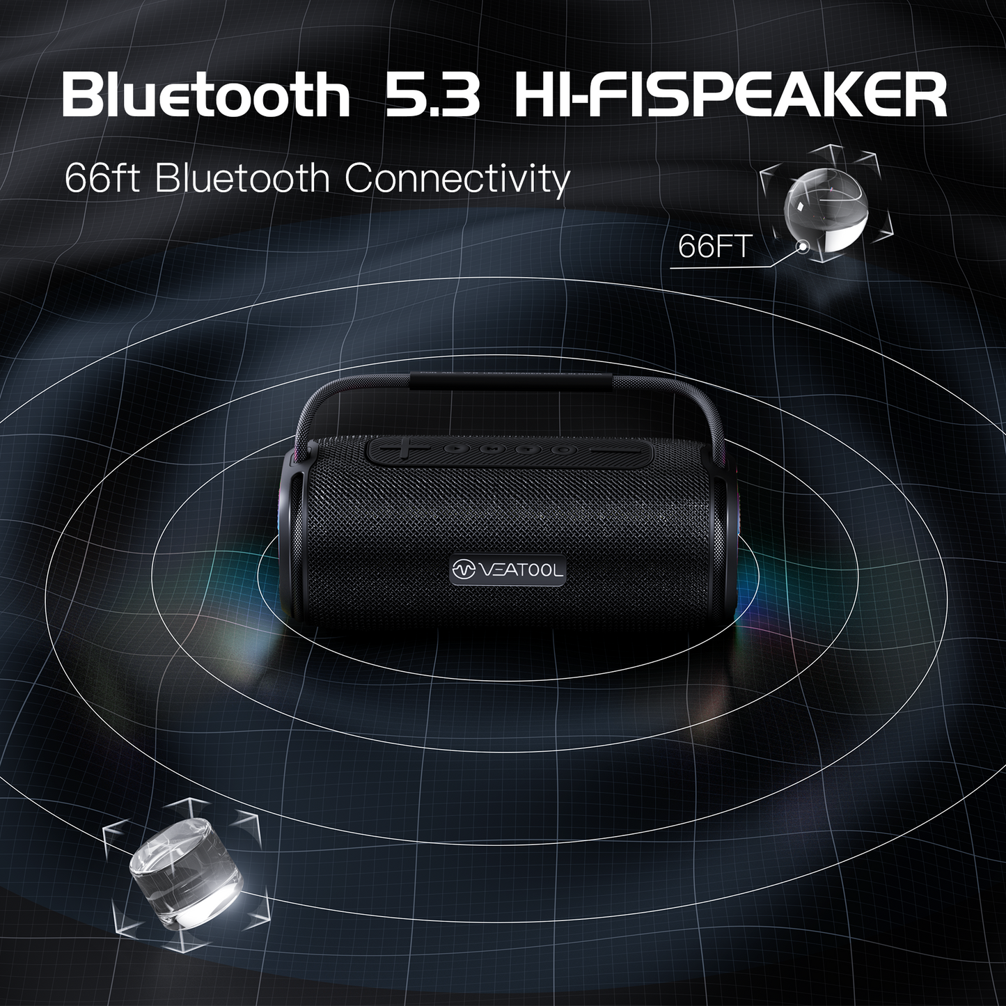 Bluetooth Speaker, 8H Playtime Portable Home Wireless Bluetooth 5.3 Speaker with Stereo Bass, IPX7 Waterproof Portable Bluetooth Speake with Colorful Flashing Lights