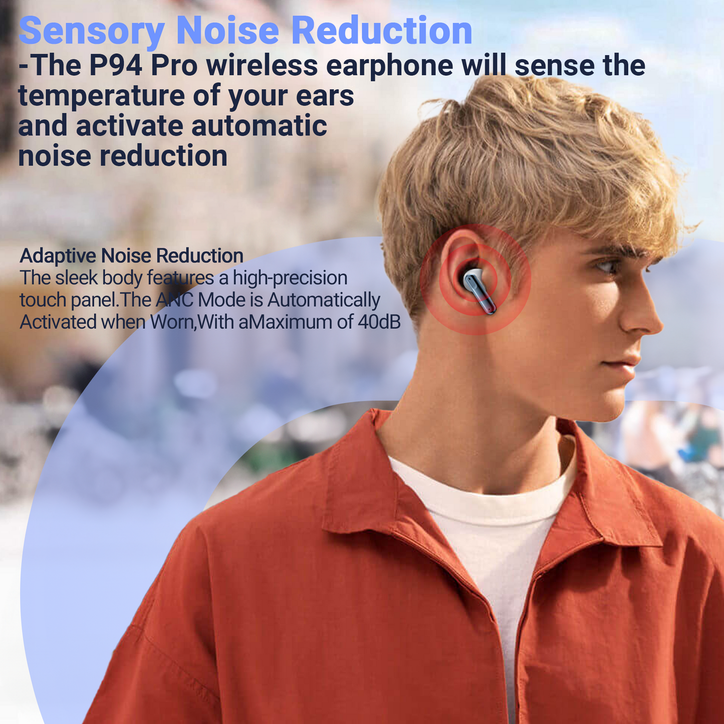VEAT00L P94 Pro Wireless Bluetooth Headset Sensory Noise Cancellation ANC+ENC Bluetooth 5.4 with LED Digital Display 46H Playback IPX7 Water Resistant