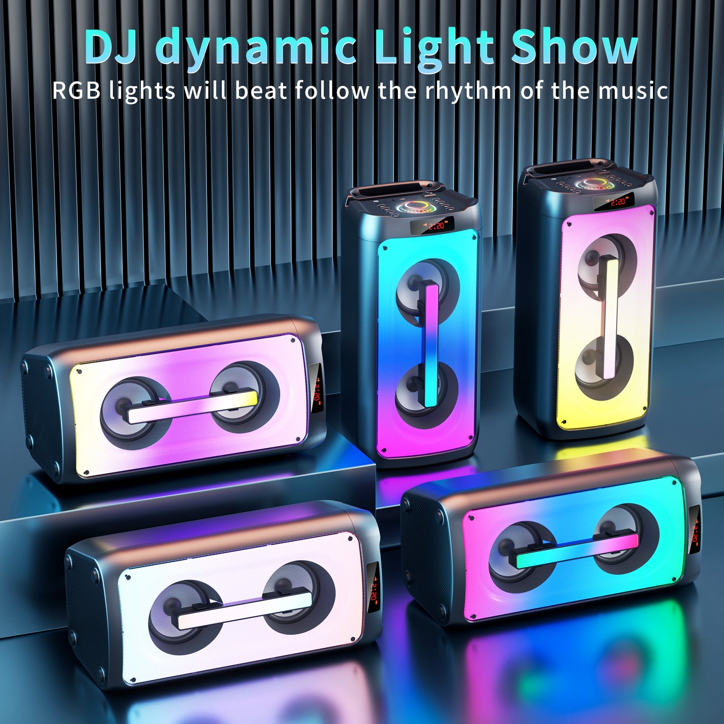 Karaoke Machine with 2 Wireless Karaoke Microphones, Portable Karaoke Speaker with Dual 4-inch woofers, omnidirectional Sound and RGB Colorful Light