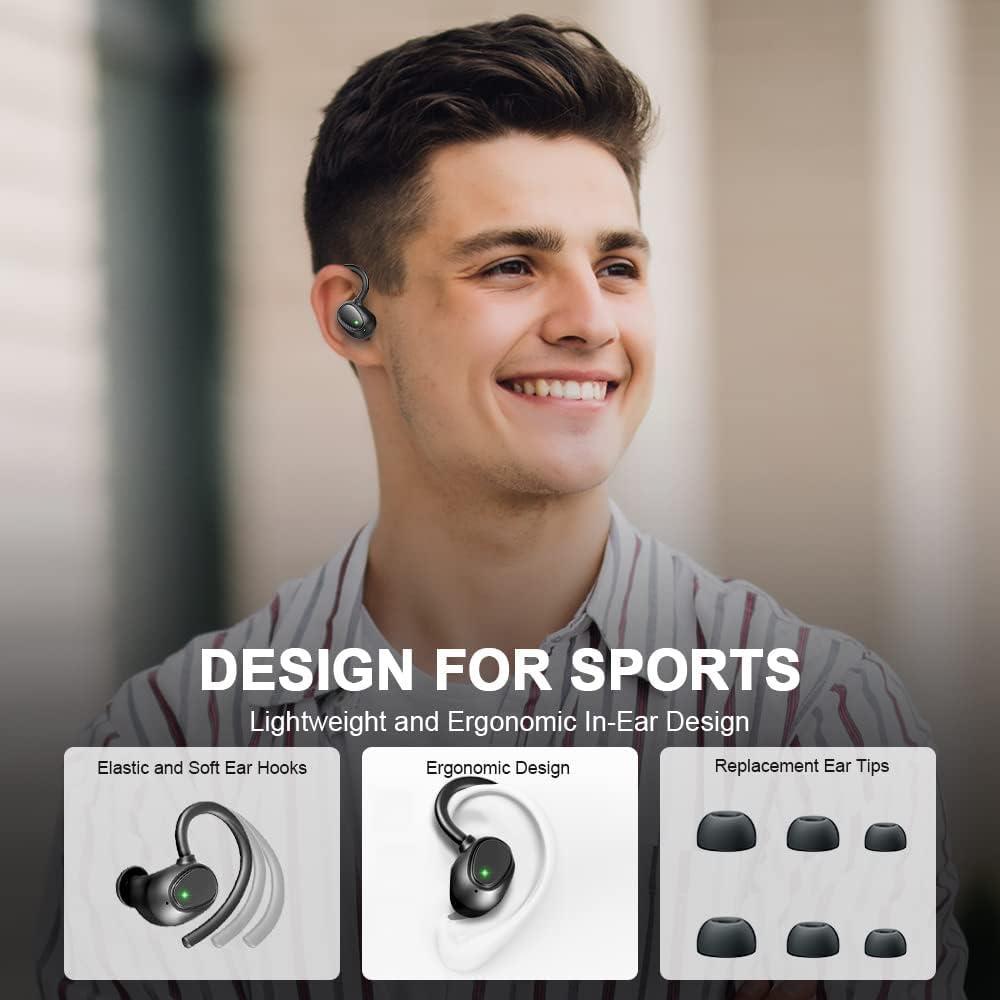 Wireless Earbuds Bluetooth Headphones 48hrs Play Back Sport Earphones with LED Display Over-Ear Buds with Earhooks Built-in Mic Headset for Workout
