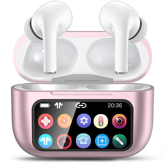 Wireless Bluetooth Touchscreen Earbuds,75H Bass Stereo Ear Buds with 6 EQ Modes,Multifunction LED Full Color Touchscreen Wireless Earphones with ENC Mic,ANC Noise Cancelling/Transparency Mode